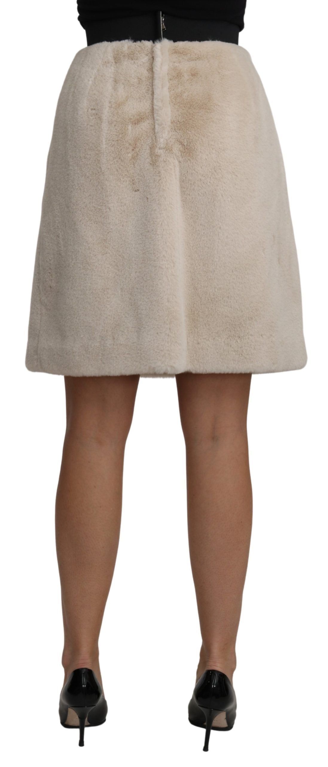 Dolce &amp; Gabbana Mini-jupe trapèze en fourrure taille haute beige