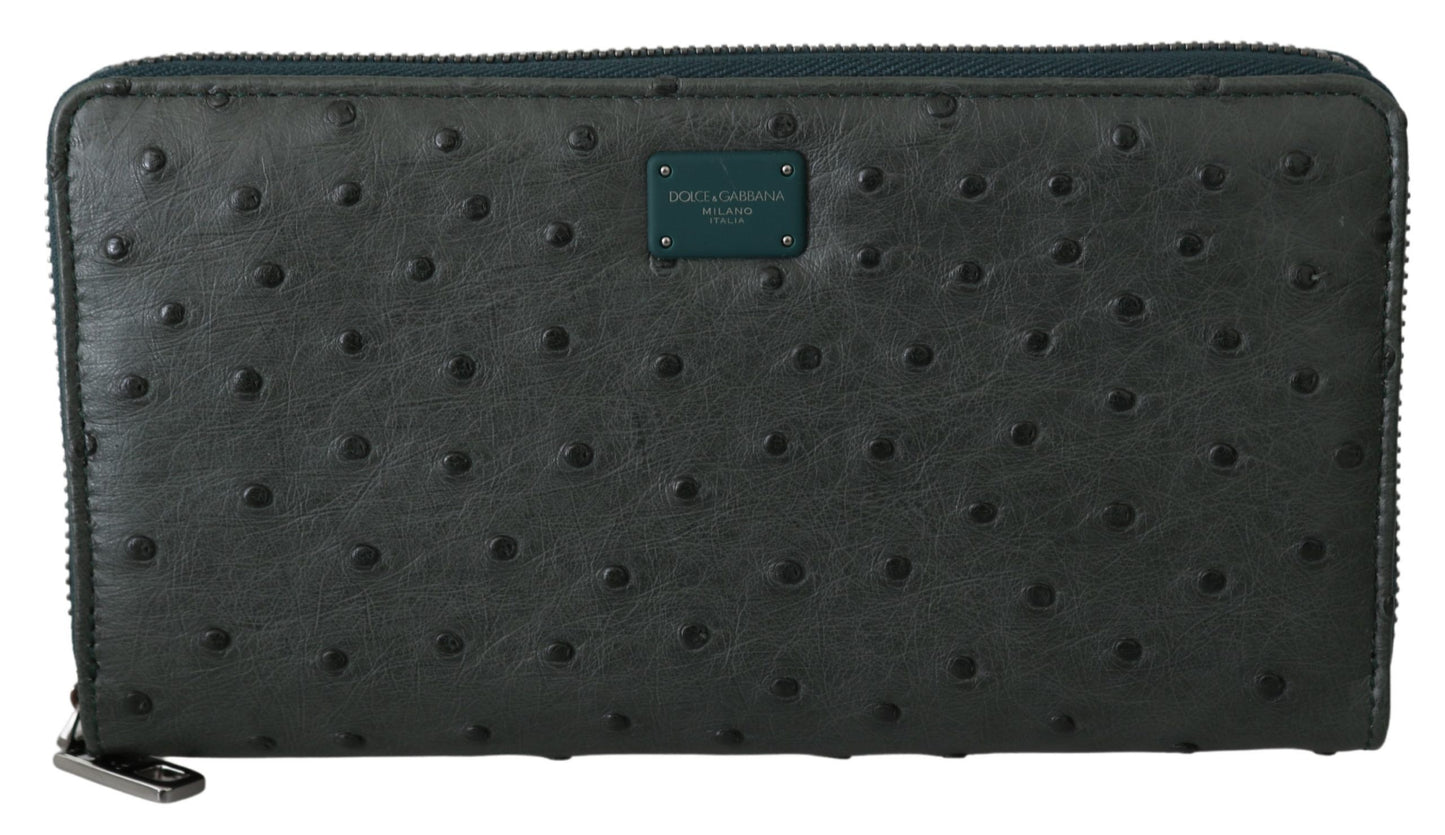 Dolce &amp; Gabbana Continental Herren-Clutch-Geldbörse aus grünem Straußenleder