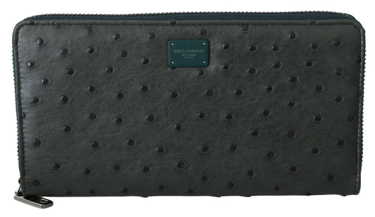 Dolce &amp; Gabbana Continental Herren-Clutch-Geldbörse aus grünem Straußenleder