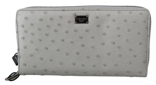 Dolce &amp; Gabbana Portefeuille d'embrayage continental en cuir d'autruche blanc pour hommes