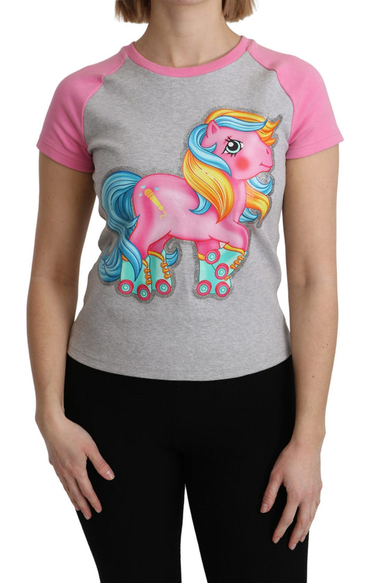 Moschino T-shirt en coton gris et rose My Little Pony Top