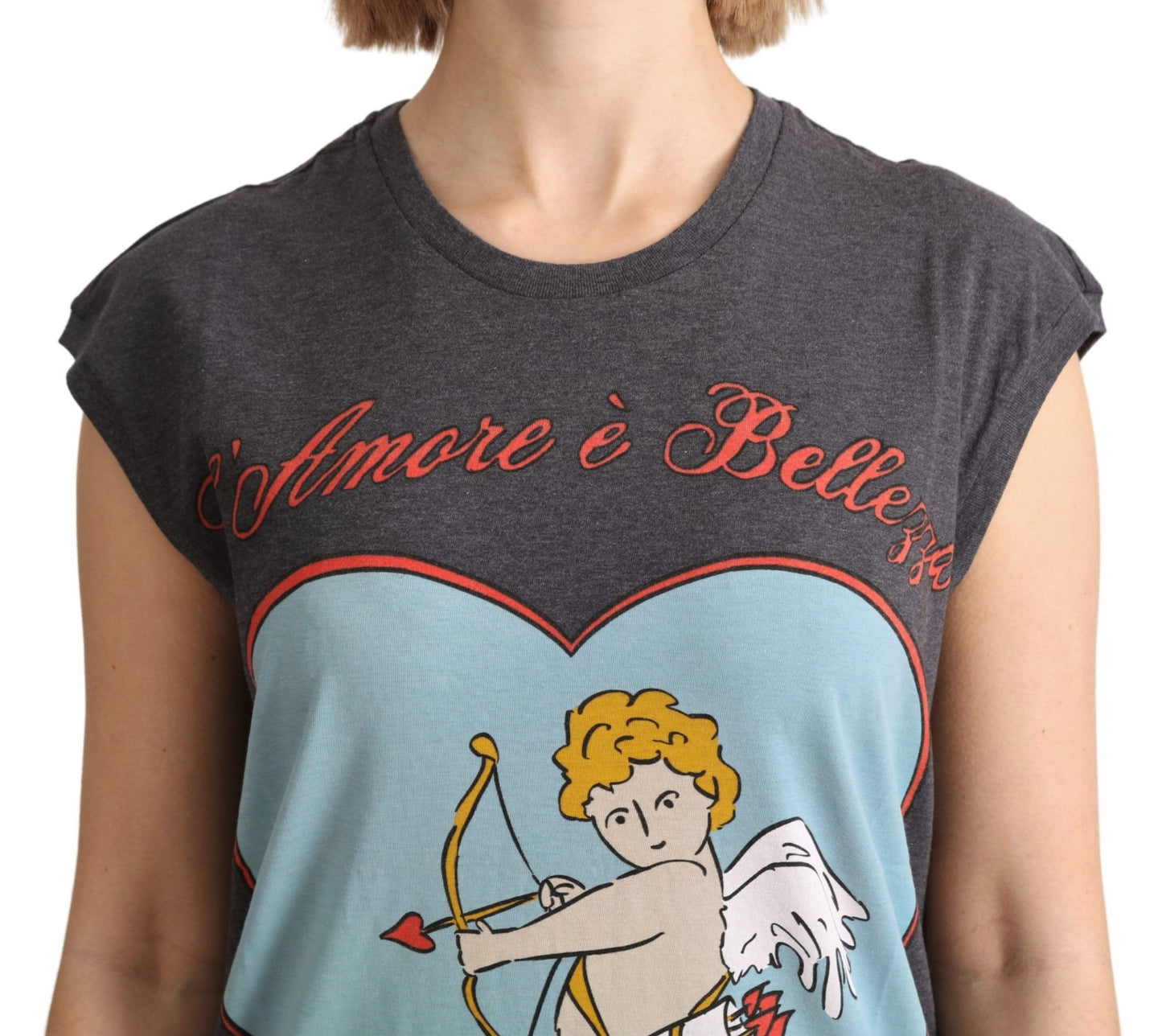 Dolce &amp; Gabbana Graues L'Amore Top Tank-T-Shirt aus Baumwolle