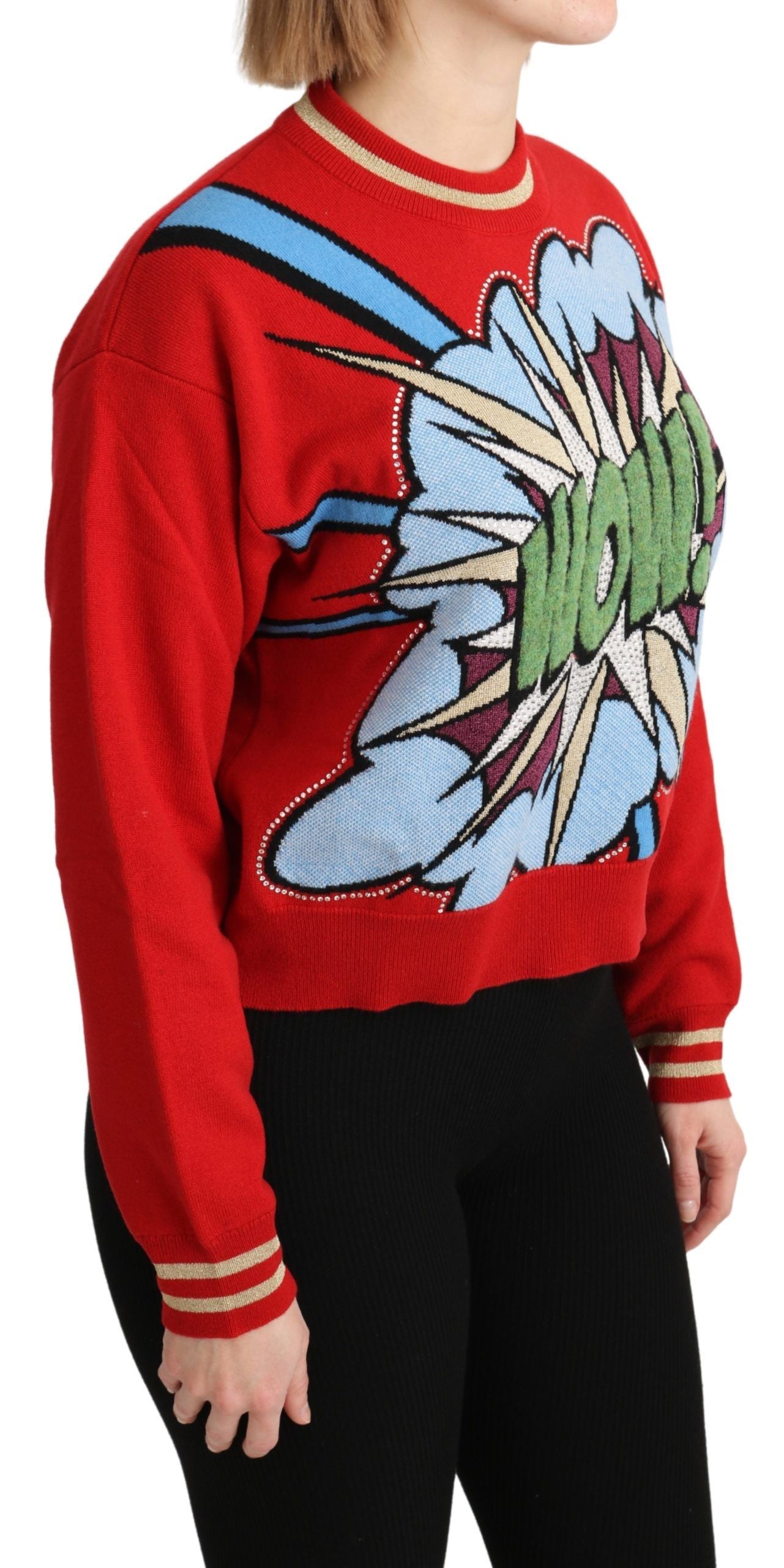 Dolce &amp; Gabbana Roter gestrickter Kaschmir-Cartoon-Top-Pullover