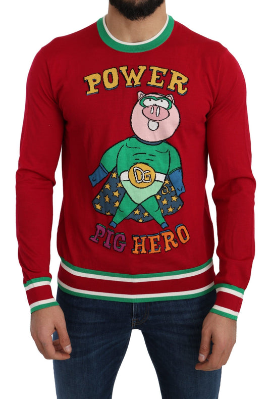 Dolce &amp; Gabbana Pullover „Schwein des Jahres“ aus roter Wolle und Seide