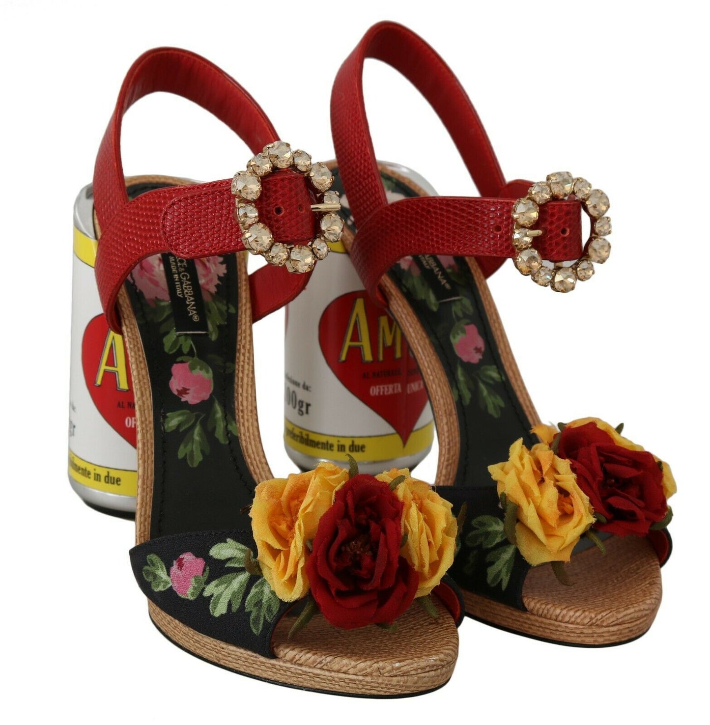 Mehrfarbige AMORE-Sandalen mit zylindrischen Absätzen und Blumenverzierung von Dolce &amp; Gabbana