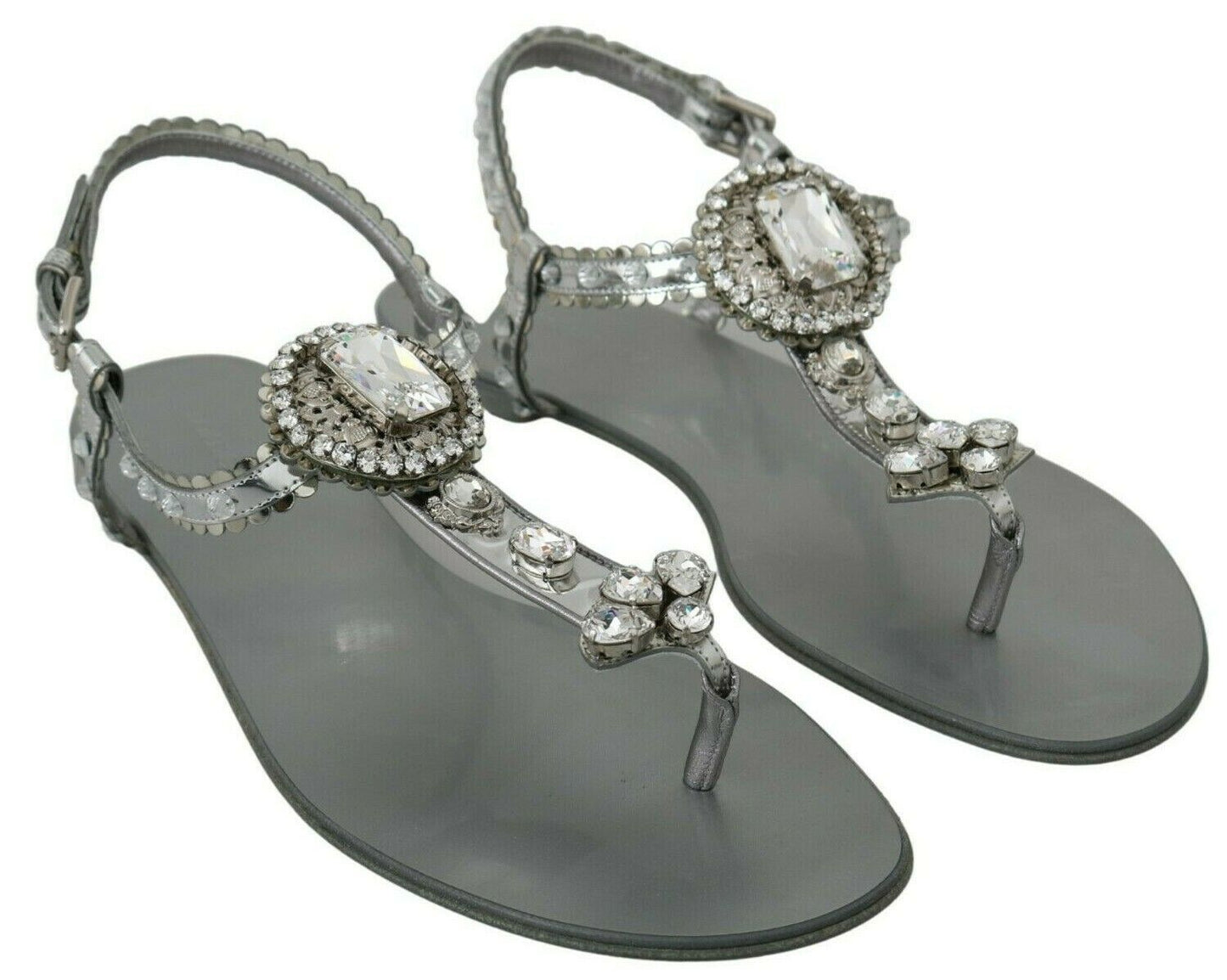 Dolce &amp; Gabbana Sandales en cristal argenté Tongs Chaussures