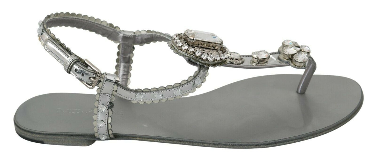 Dolce &amp; Gabbana Sandales en cristal argenté Tongs Chaussures