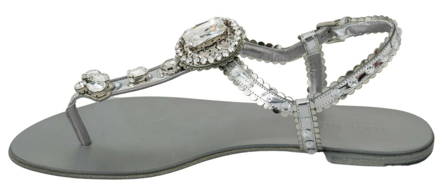 Dolce &amp; Gabbana Sandales en cristal argenté Tongs Chaussures