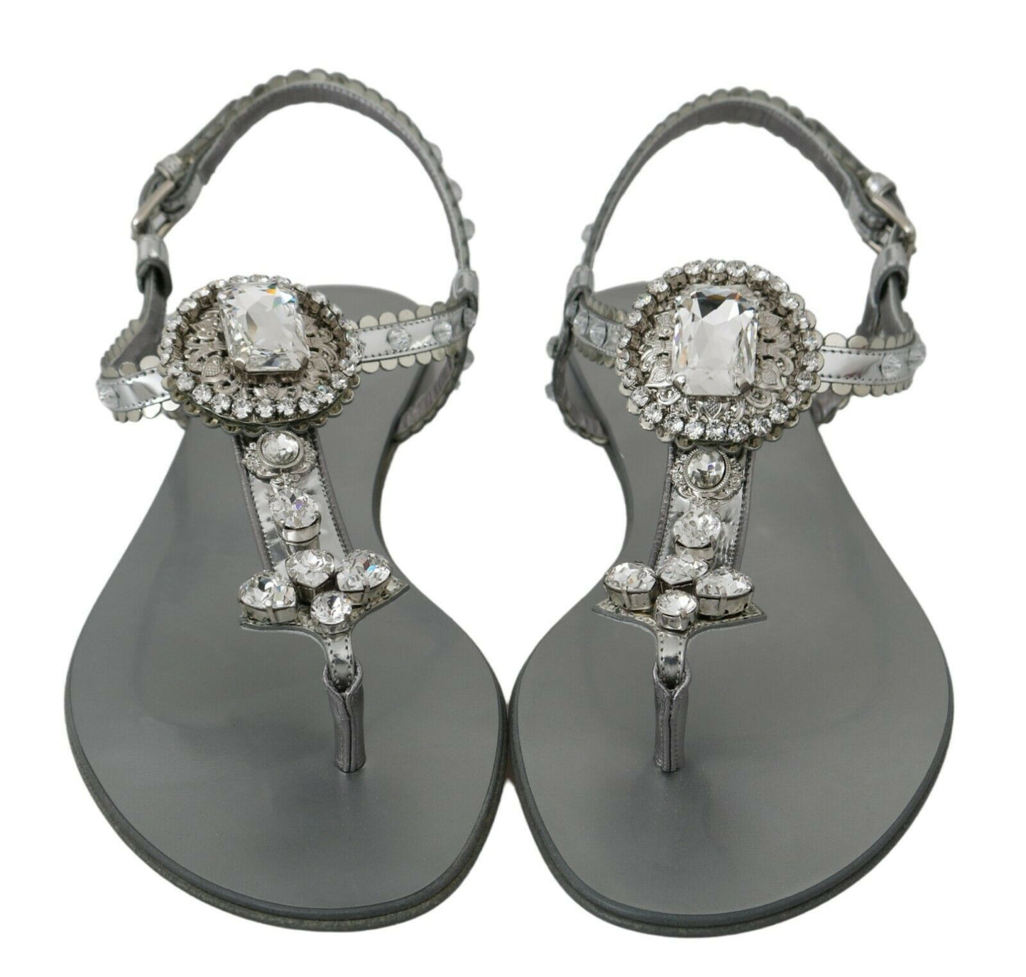 Dolce &amp; Gabbana Sandales en cristal argenté Tongs Chaussures