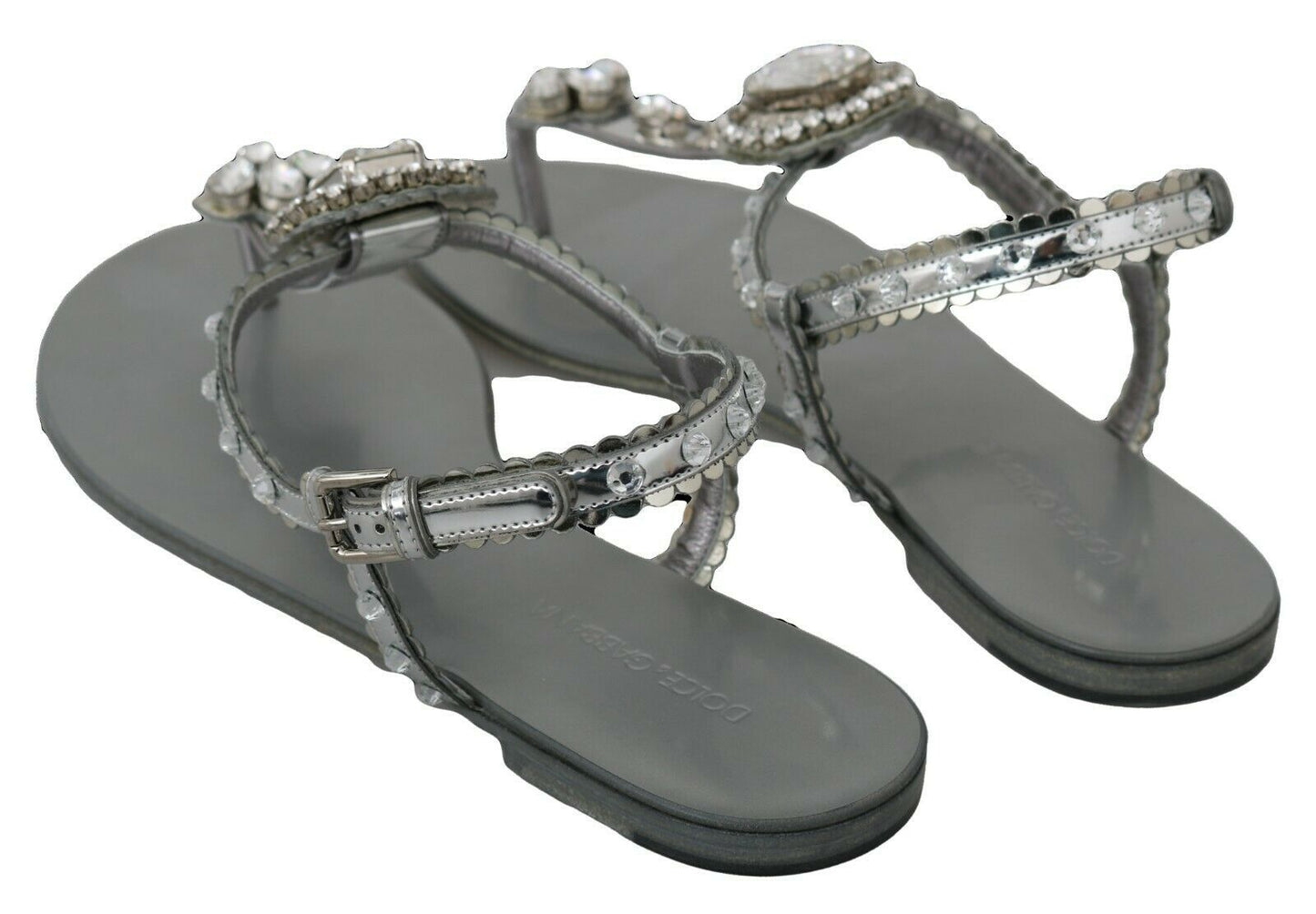 Dolce &amp; Gabbana Sandales en cristal argenté Tongs Chaussures