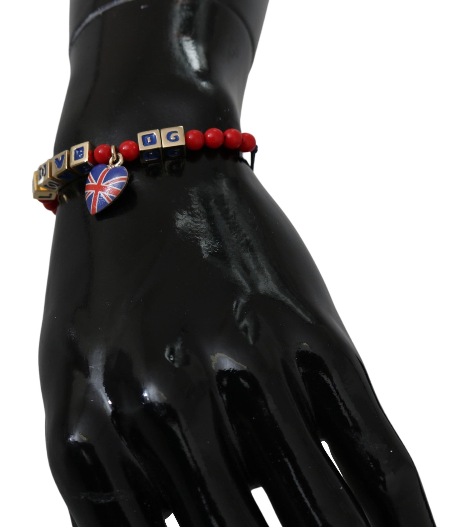 Dolce &amp; Gabbana Rot-blaues Perlenarmband mit DG LOVES LONDON-Flagge