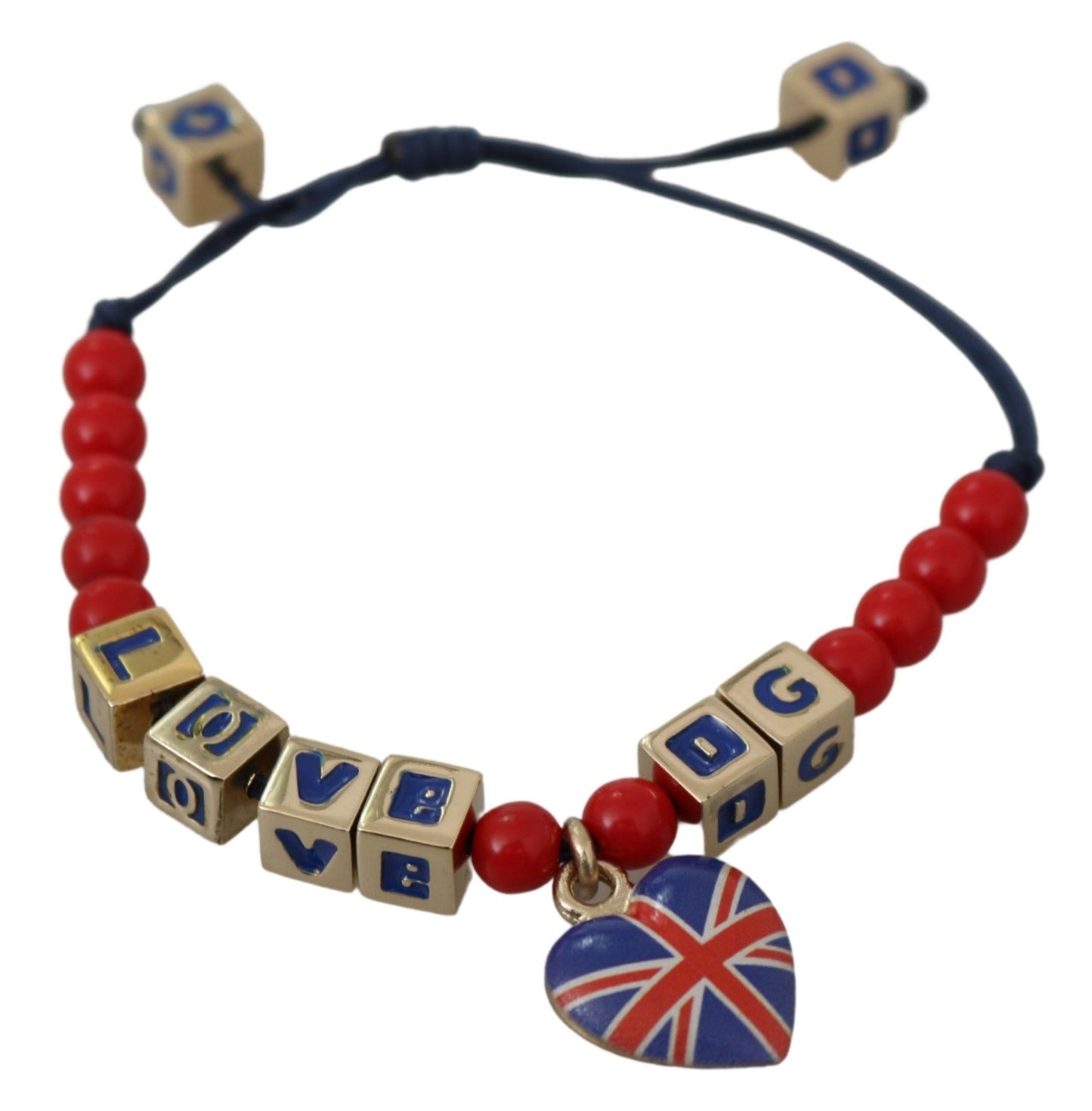 Dolce &amp; Gabbana Rot-blaues Perlenarmband mit DG LOVES LONDON-Flagge