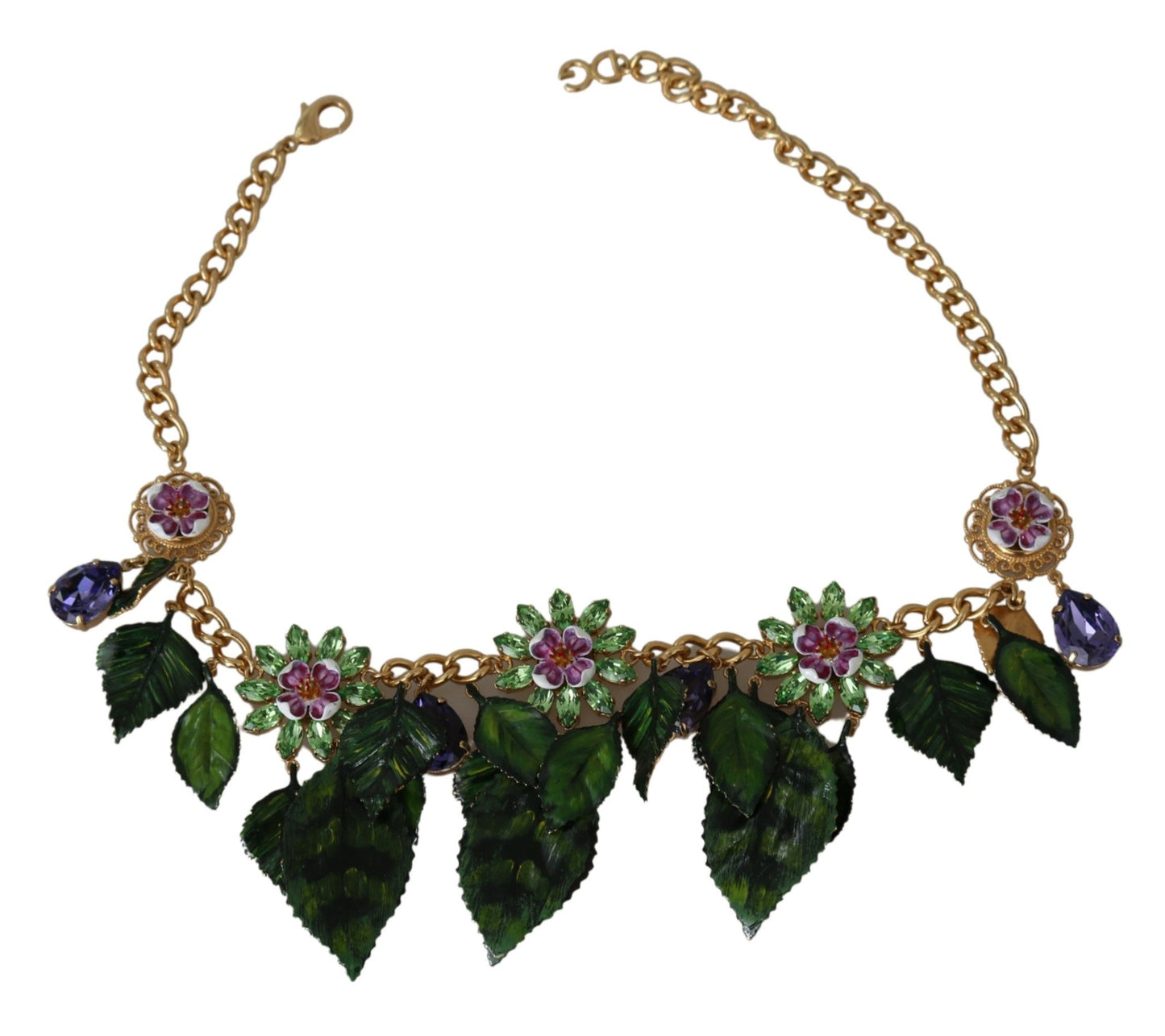 Dolce &amp; Gabbana Collier avec pendentif fleur en laiton doré et feuilles vertes