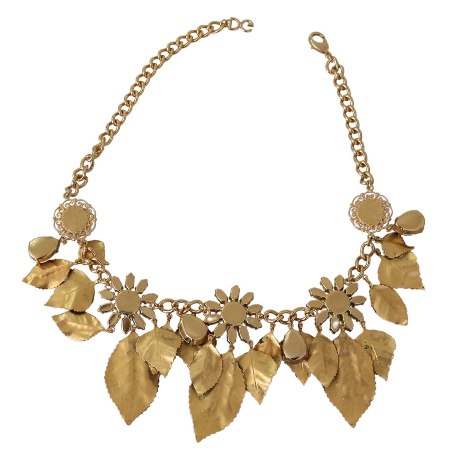 Dolce &amp; Gabbana Collier avec pendentif fleur en laiton doré et feuilles vertes