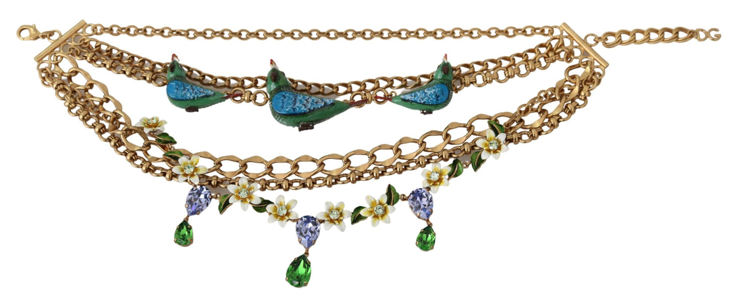 Collier de déclaration à breloque florale en cristal de perroquet doré Dolce &amp; Gabbana