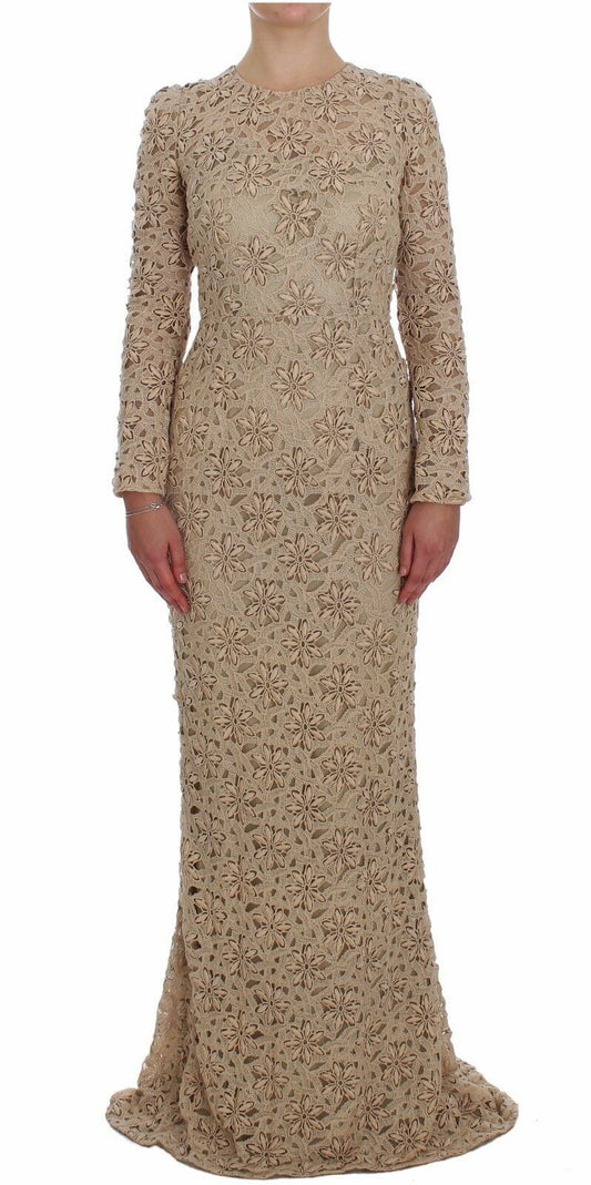 Dolce &amp; Gabbana Robe longue fourreau en dentelle florale beige