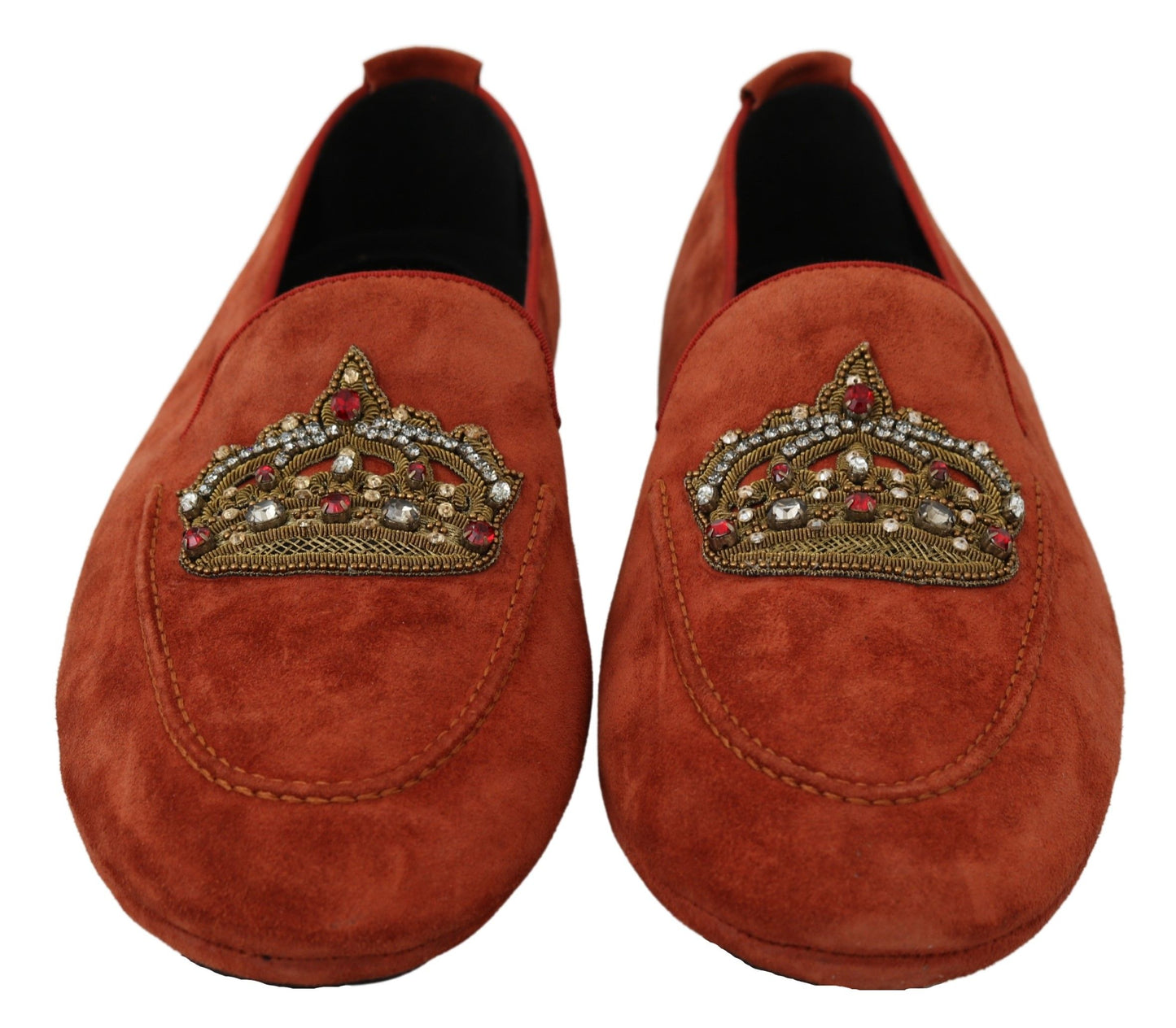 Dolce &amp; Gabbana Mocassins en cuir orange Crystal Crown Pantoufles Chaussures