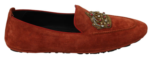 Dolce &amp; Gabbana Mocassins en cuir orange Crystal Crown Pantoufles Chaussures