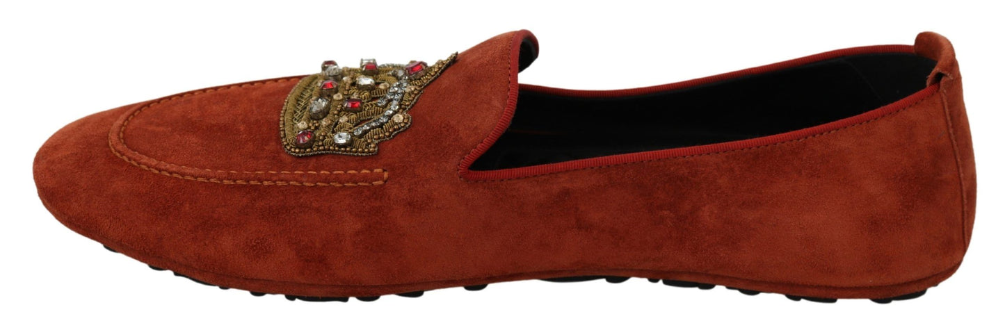 Dolce &amp; Gabbana Mocassins en cuir orange Crystal Crown Pantoufles Chaussures