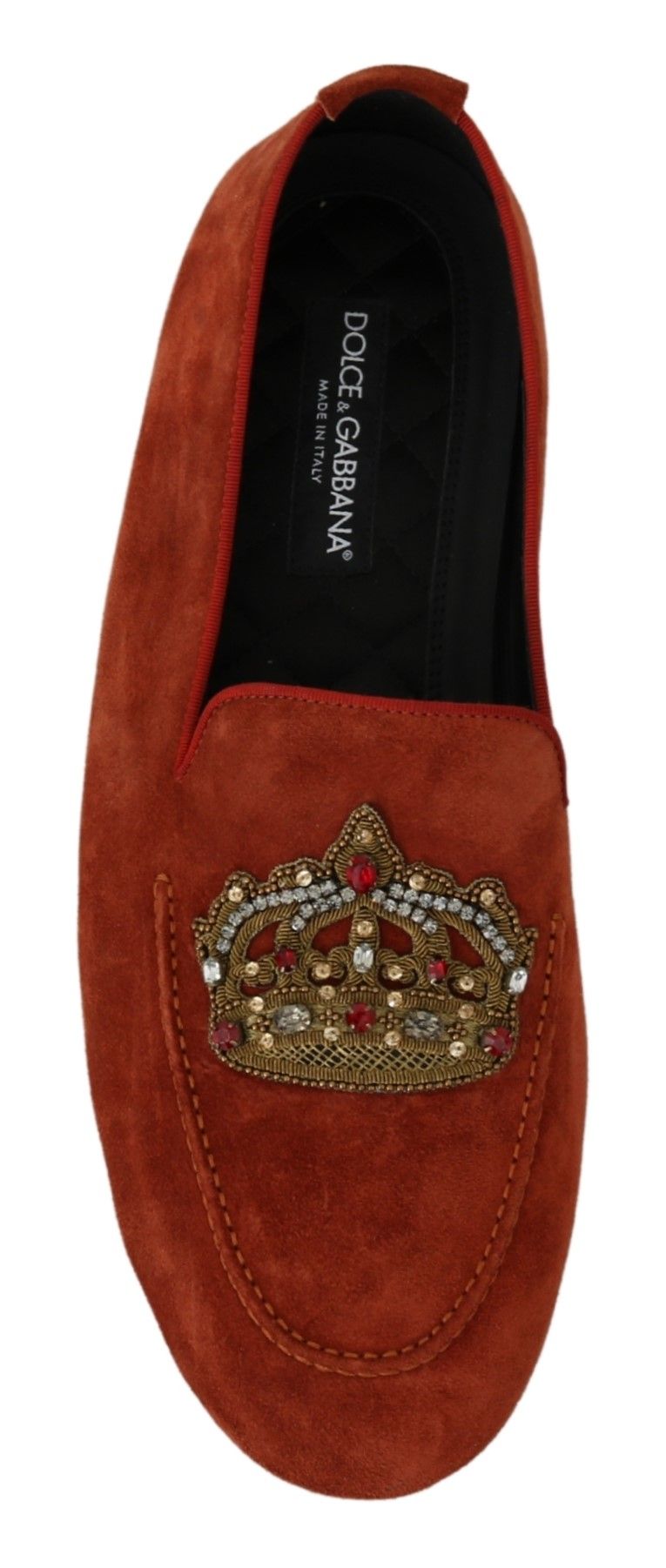 Dolce &amp; Gabbana Mocassins en cuir orange Crystal Crown Pantoufles Chaussures