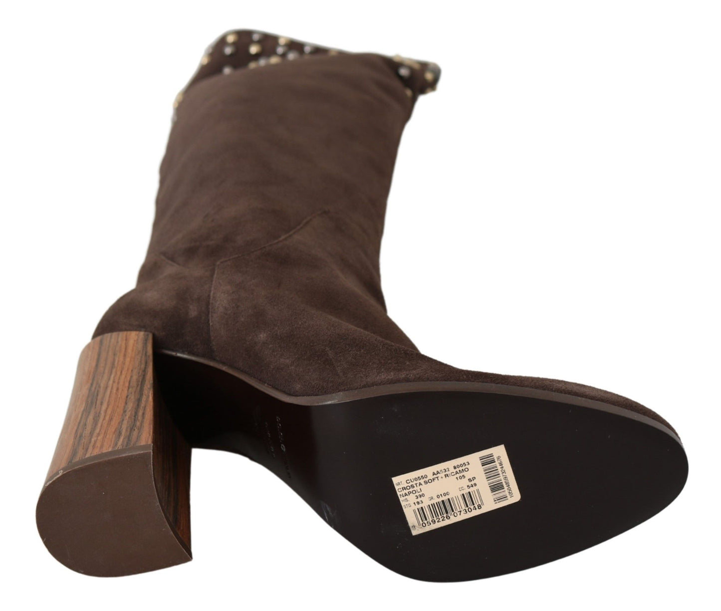 Dolce &amp; Gabbana Bottes hautes cloutées en daim marron