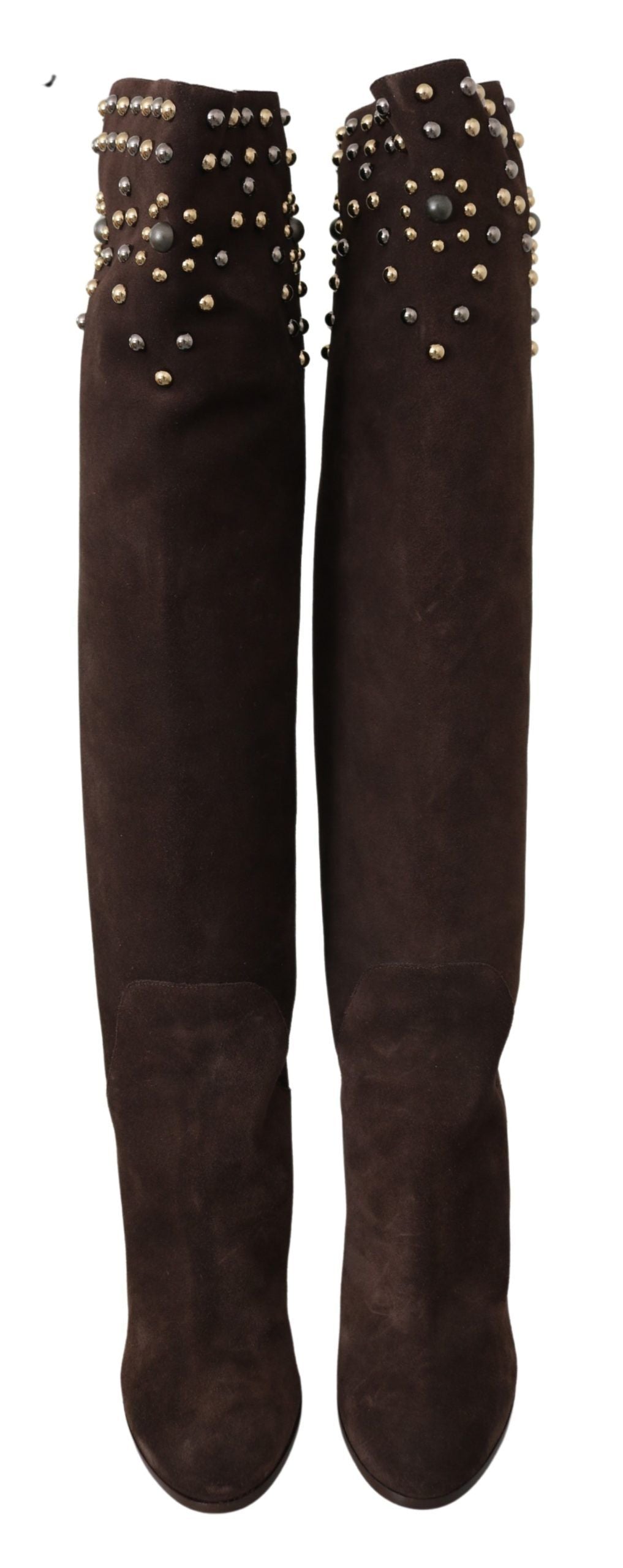 Dolce &amp; Gabbana Bottes hautes cloutées en daim marron