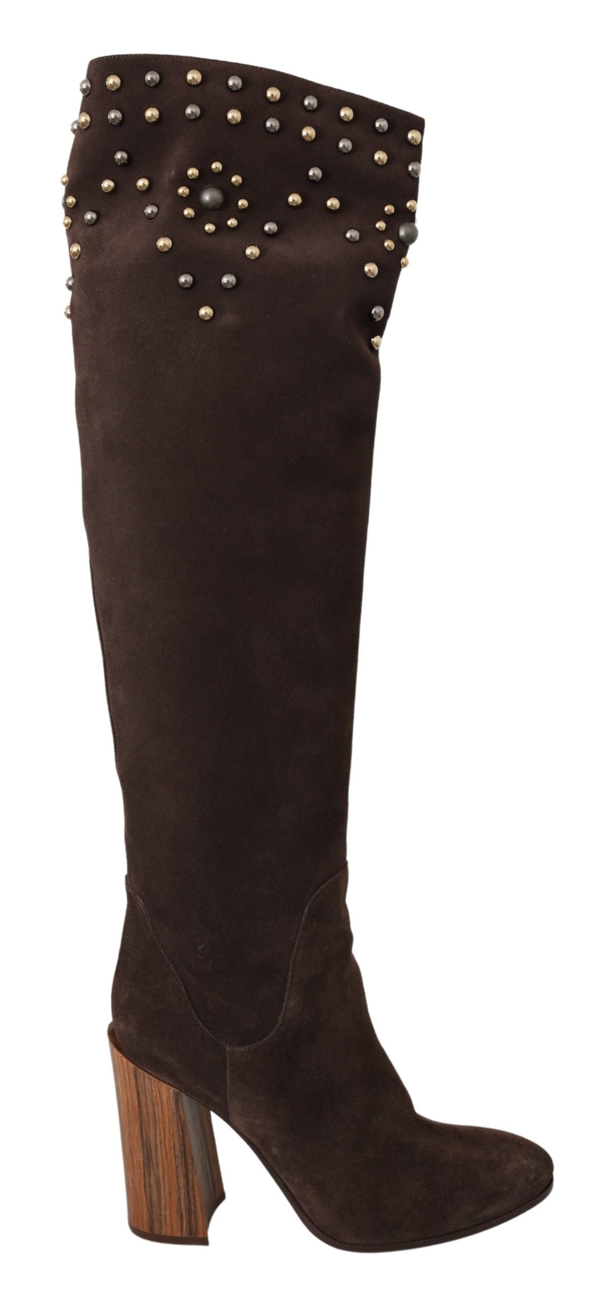 Dolce &amp; Gabbana Bottes hautes cloutées en daim marron