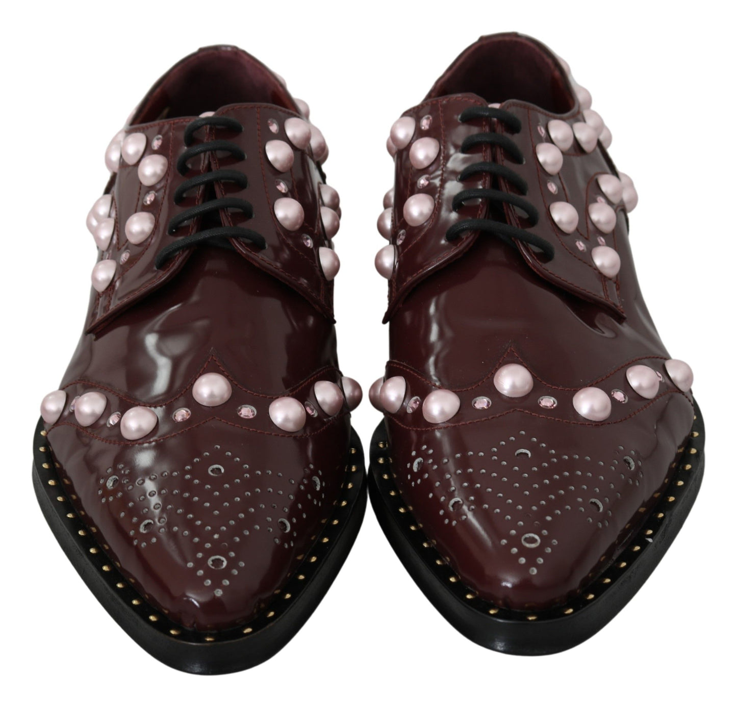 Dolce &amp; Gabbana Chaussures formelles en cuir bordeaux avec perles de cristal