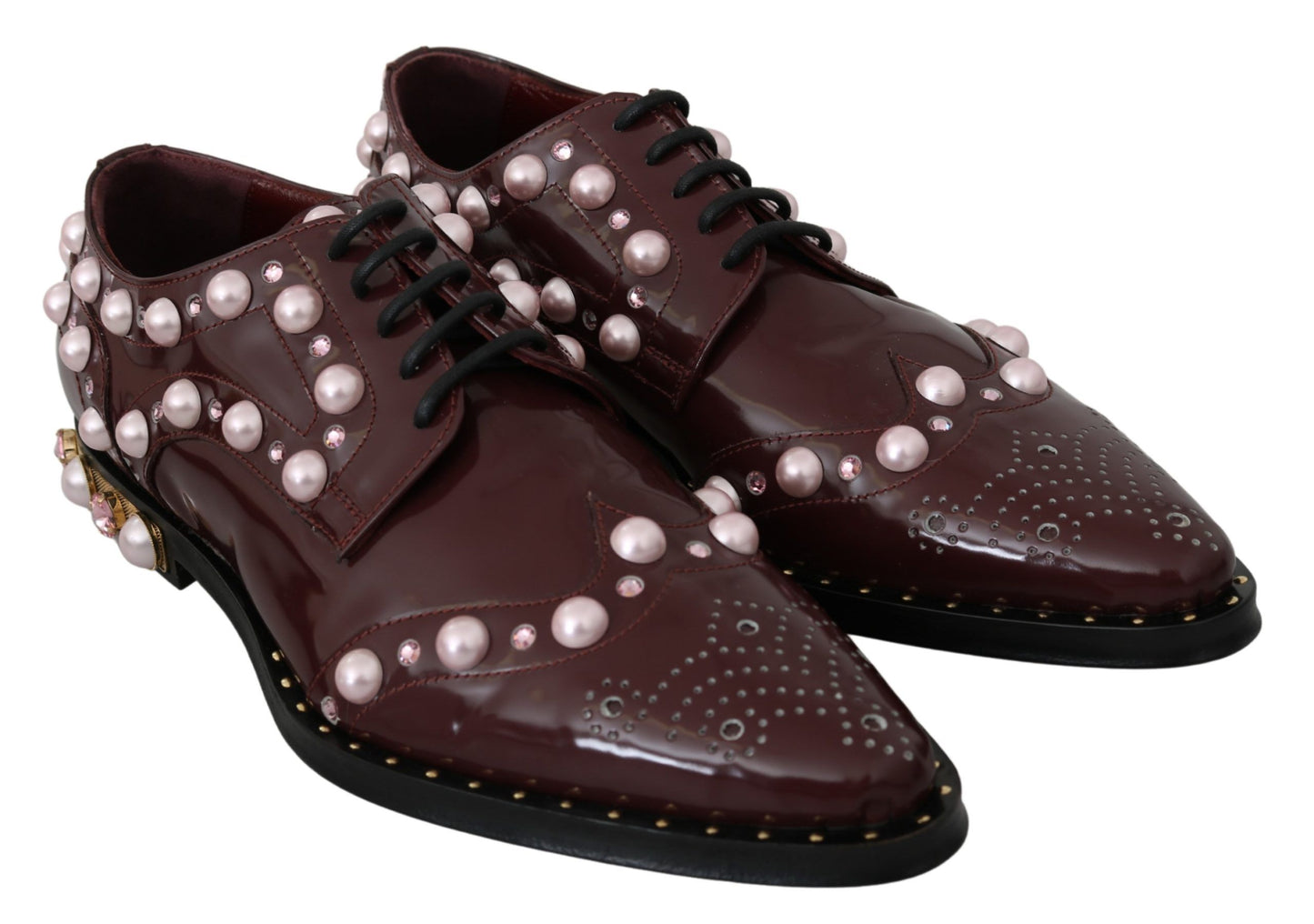 Dolce &amp; Gabbana Chaussures formelles en cuir bordeaux avec perles de cristal