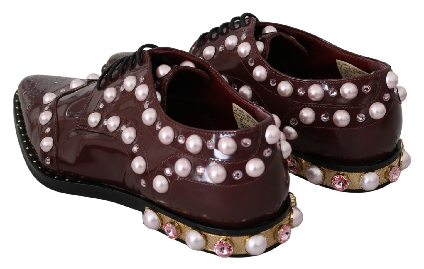 Dolce &amp; Gabbana Chaussures formelles en cuir bordeaux avec perles de cristal