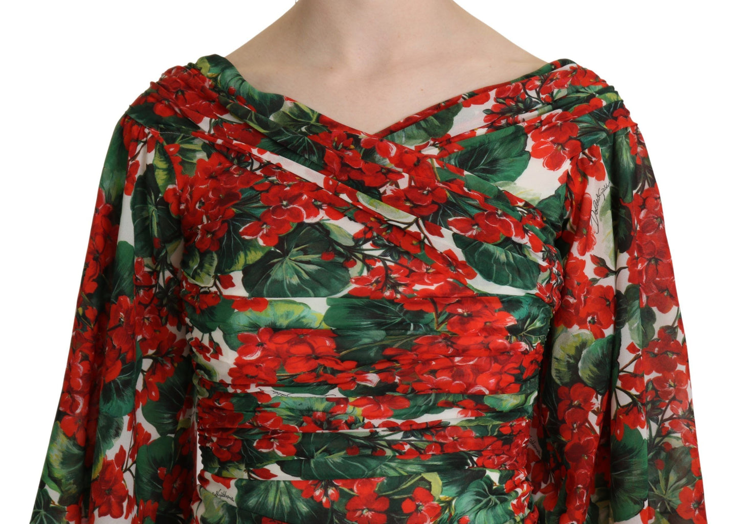 Dolce &amp; Gabbana Robe fourreau midi en soie stretch rouge à fleurs