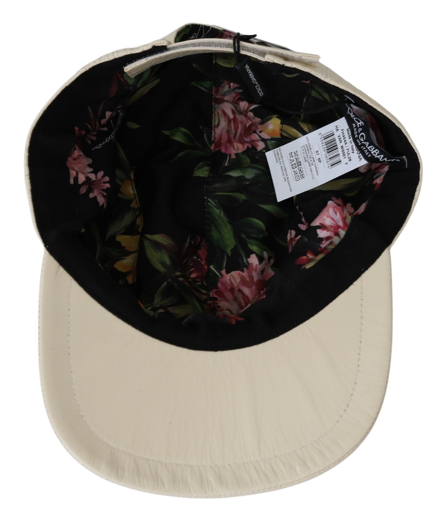 Casquette de baseball 100 % cuir en peau d'agneau blanche Dolce &amp; Gabbana