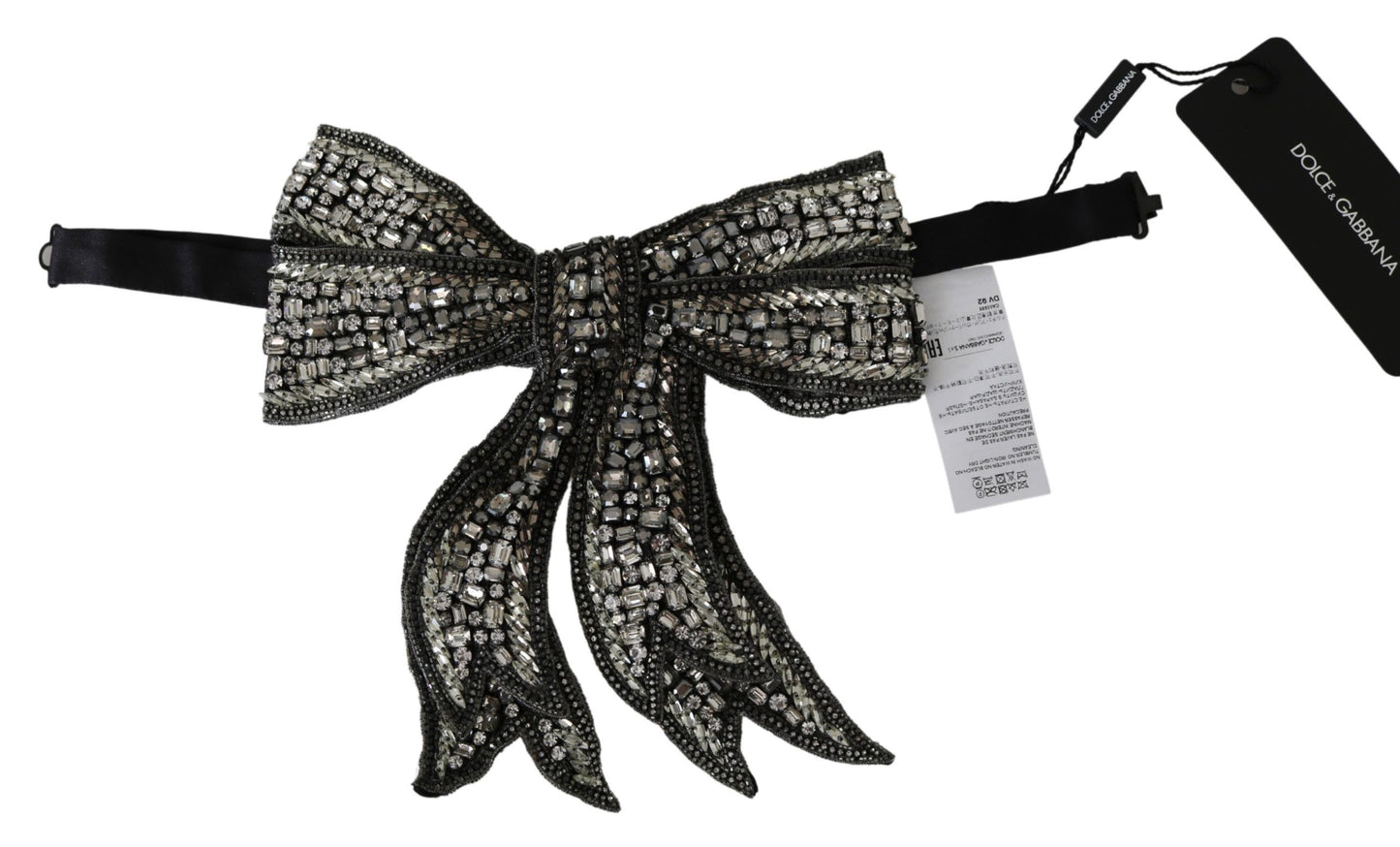 Dolce &amp; Gabbana Collier de défilé 100 % soie à paillettes et perles de cristal argenté avec nœud papillon