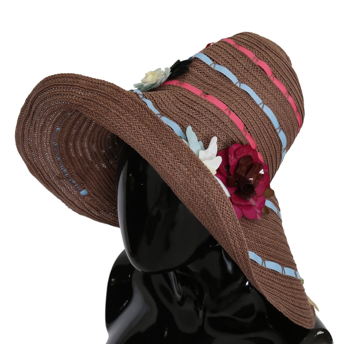 Dolce &amp; Gabbana Chapeau à large bord en paille à fleurs marron