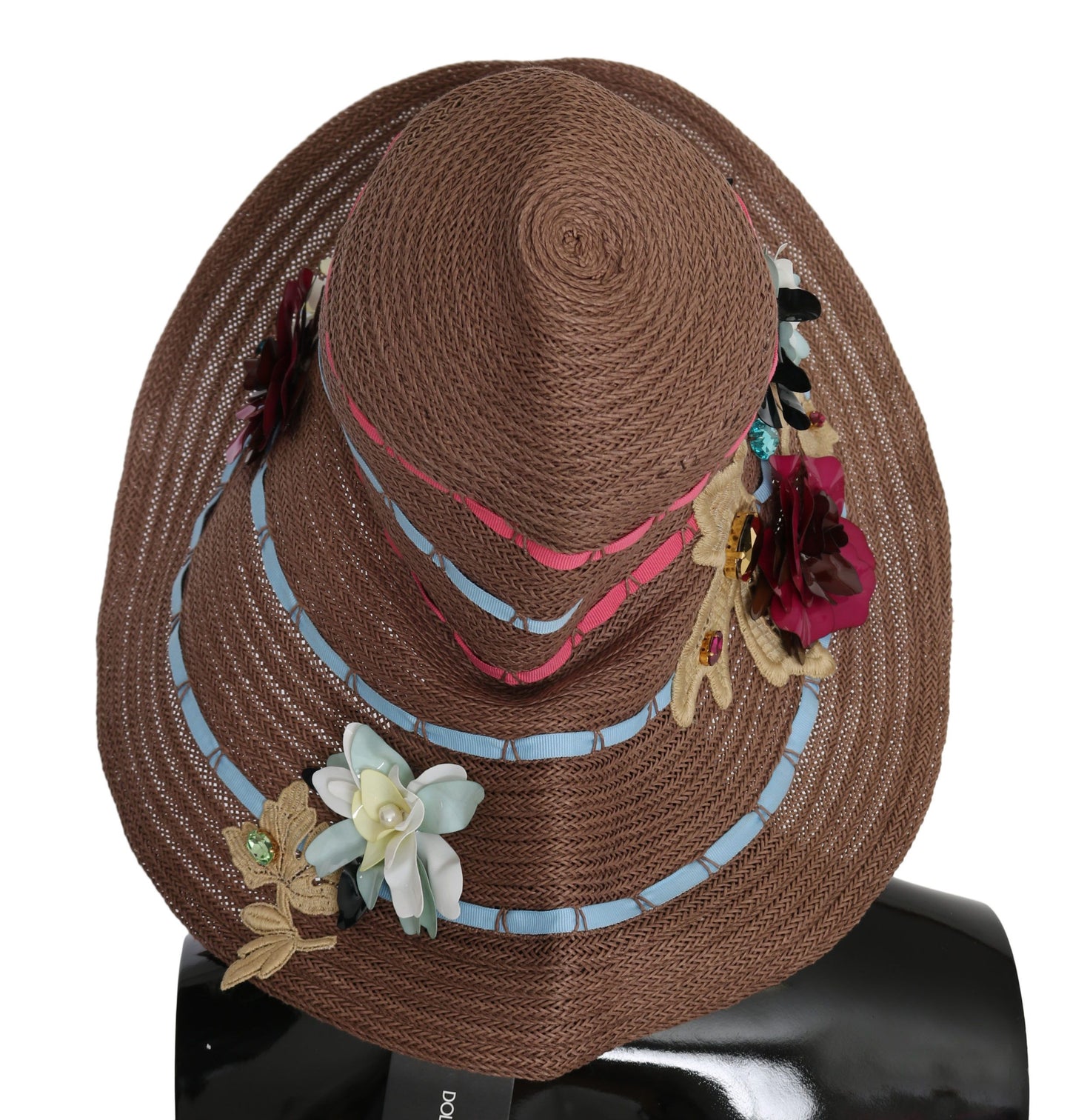 Dolce &amp; Gabbana Chapeau à large bord en paille à fleurs marron