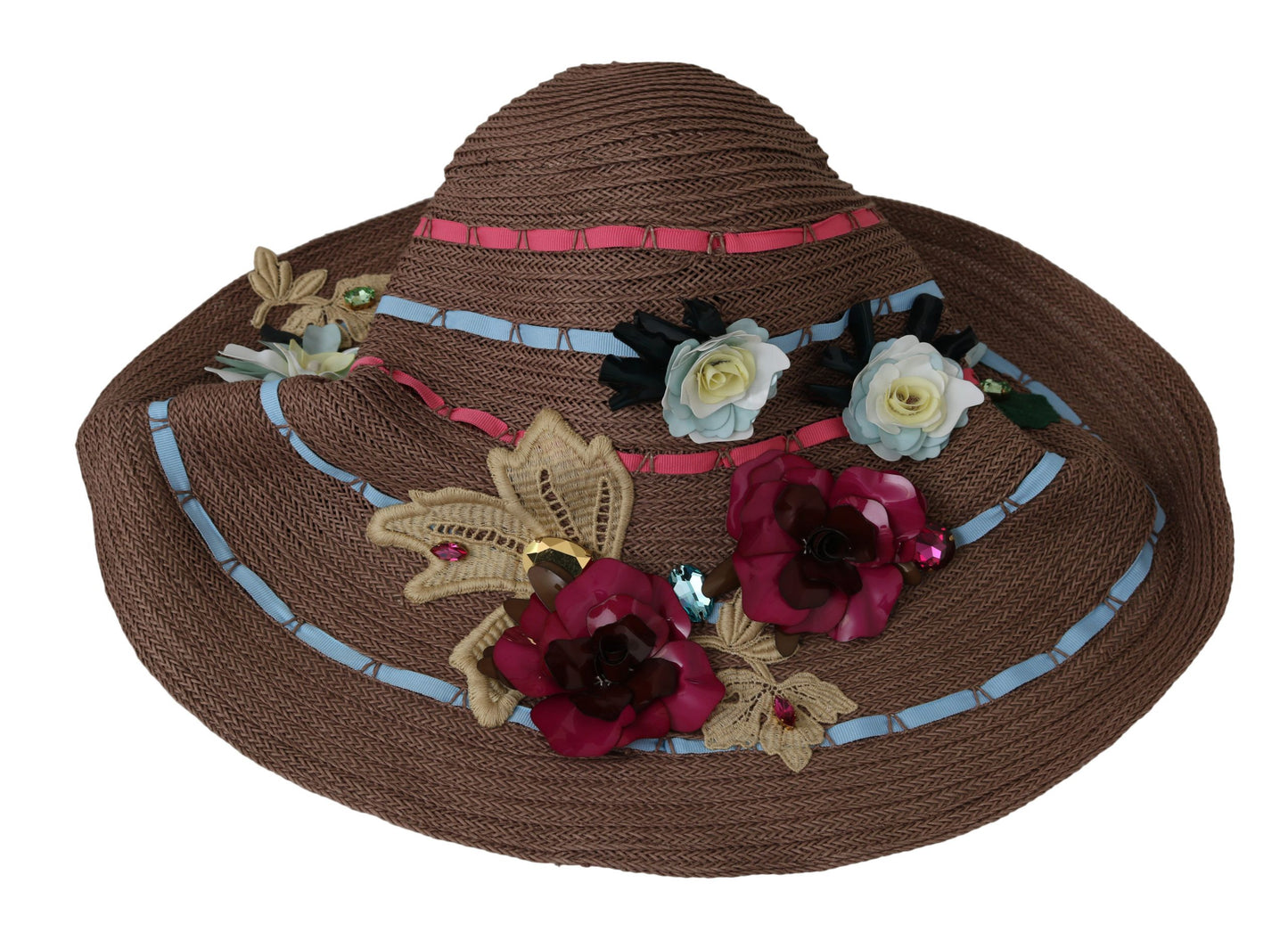 Dolce &amp; Gabbana Chapeau à large bord en paille à fleurs marron