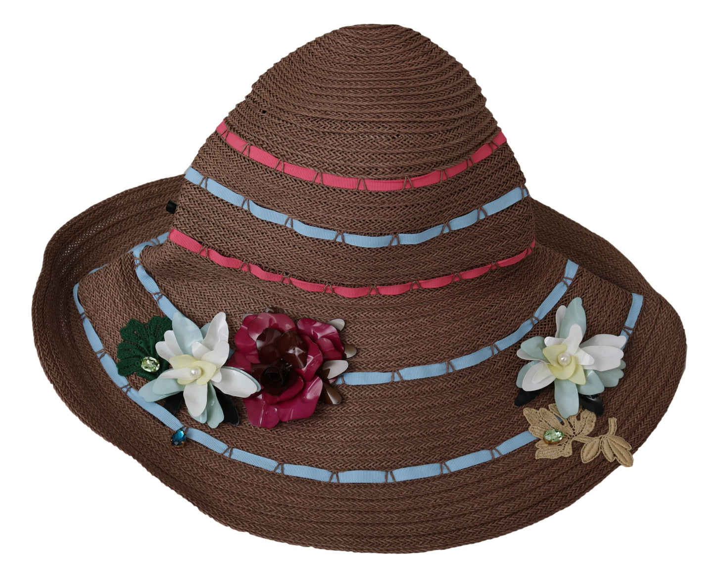 Dolce &amp; Gabbana Chapeau à large bord en paille à fleurs marron