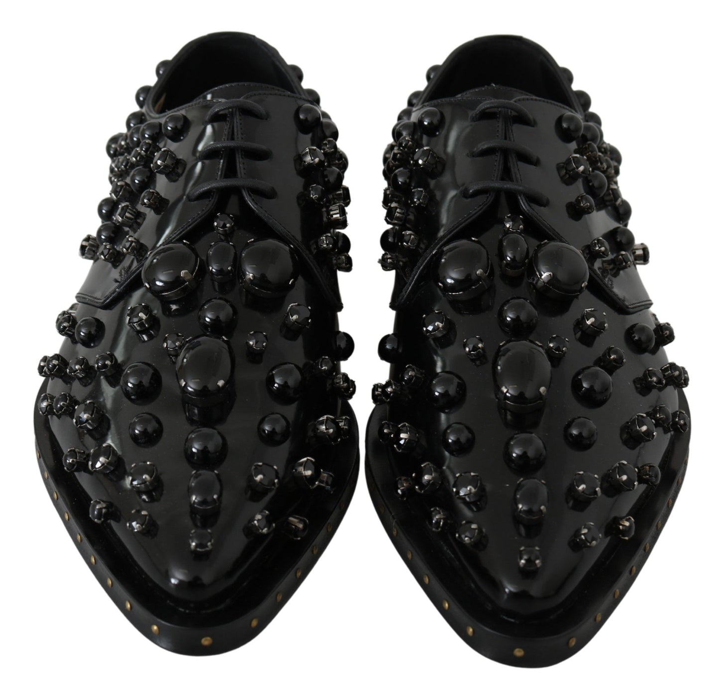 Dolce &amp; Gabbana Chaussures Broque Habillées En Cuir Noir Avec Cristaux