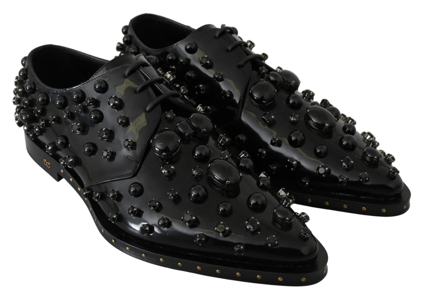 Dolce &amp; Gabbana Chaussures Broque Habillées En Cuir Noir Avec Cristaux