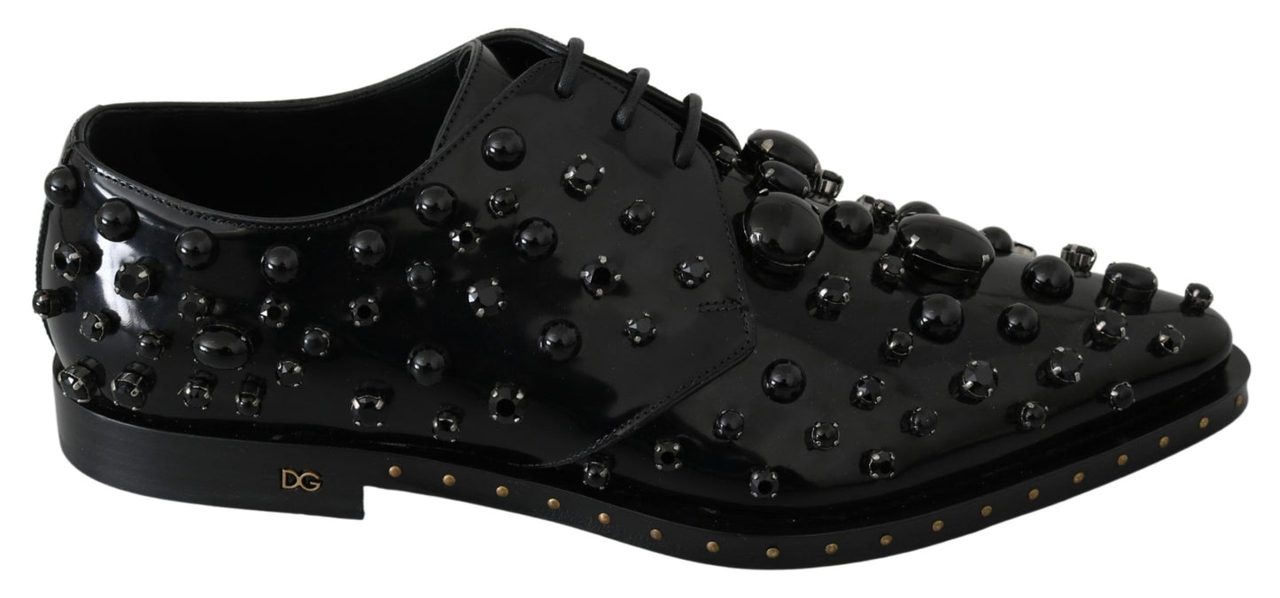 Dolce &amp; Gabbana Chaussures Broque Habillées En Cuir Noir Avec Cristaux