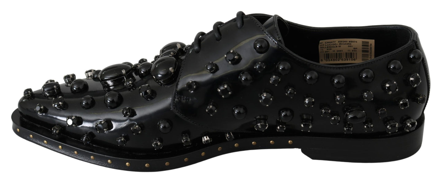 Dolce &amp; Gabbana Chaussures Broque Habillées En Cuir Noir Avec Cristaux