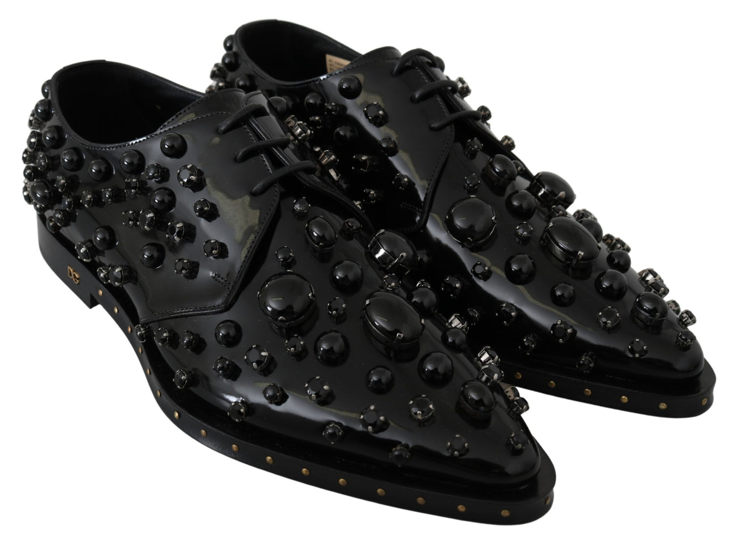 Dolce &amp; Gabbana Chaussures Broque Habillées En Cuir Noir Avec Cristaux