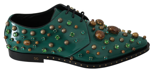 Dolce &amp; Gabbana Chaussures Broque habillées en cuir vert et cristal