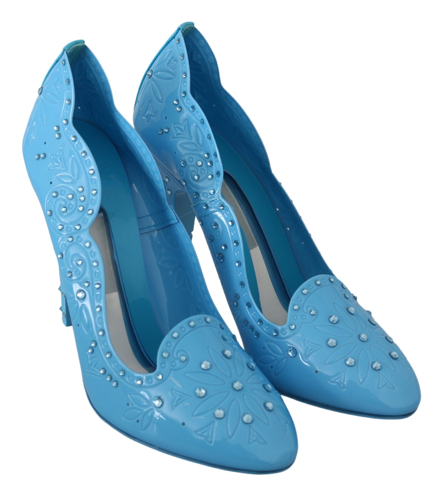 Dolce &amp; Gabbana Blue Crystal Floral CINDERELLA Heels Schuhe