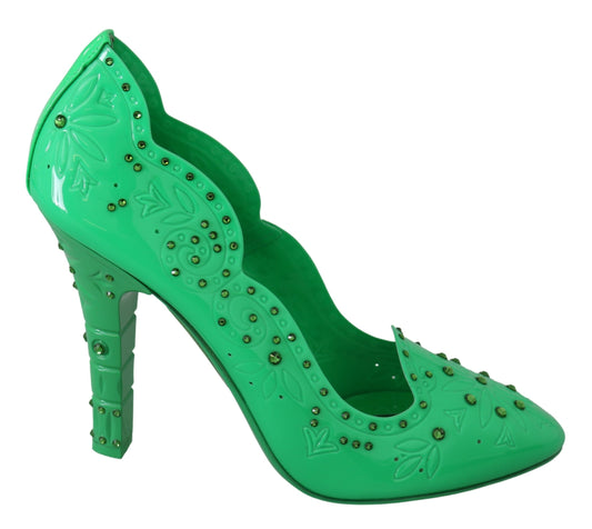 Dolce &amp; Gabbana Talons floraux en cristal vert Chaussures CINDERELLA