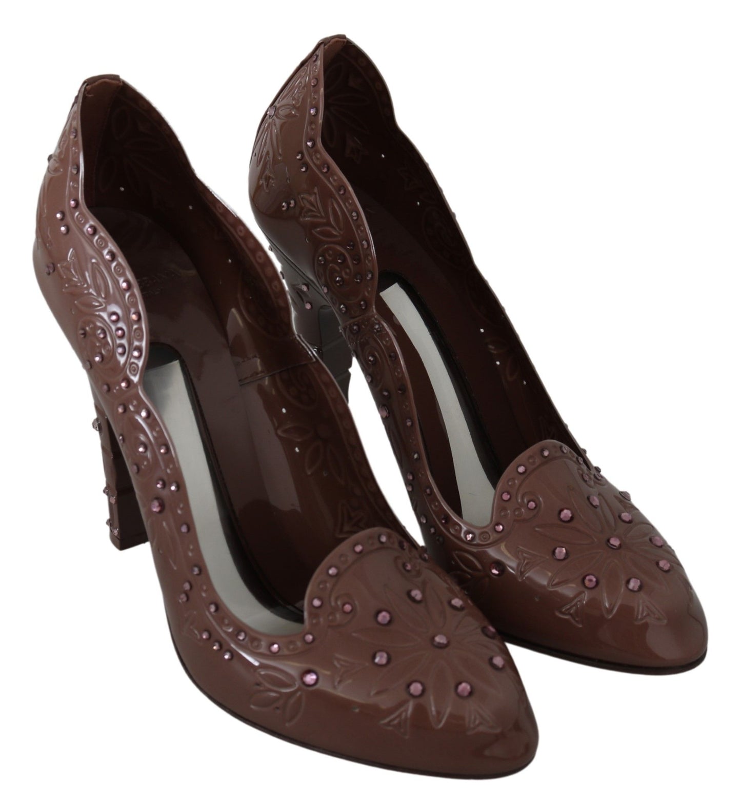 Dolce &amp; Gabbana Chaussures à talons en cristal floral marron CINDERELLA