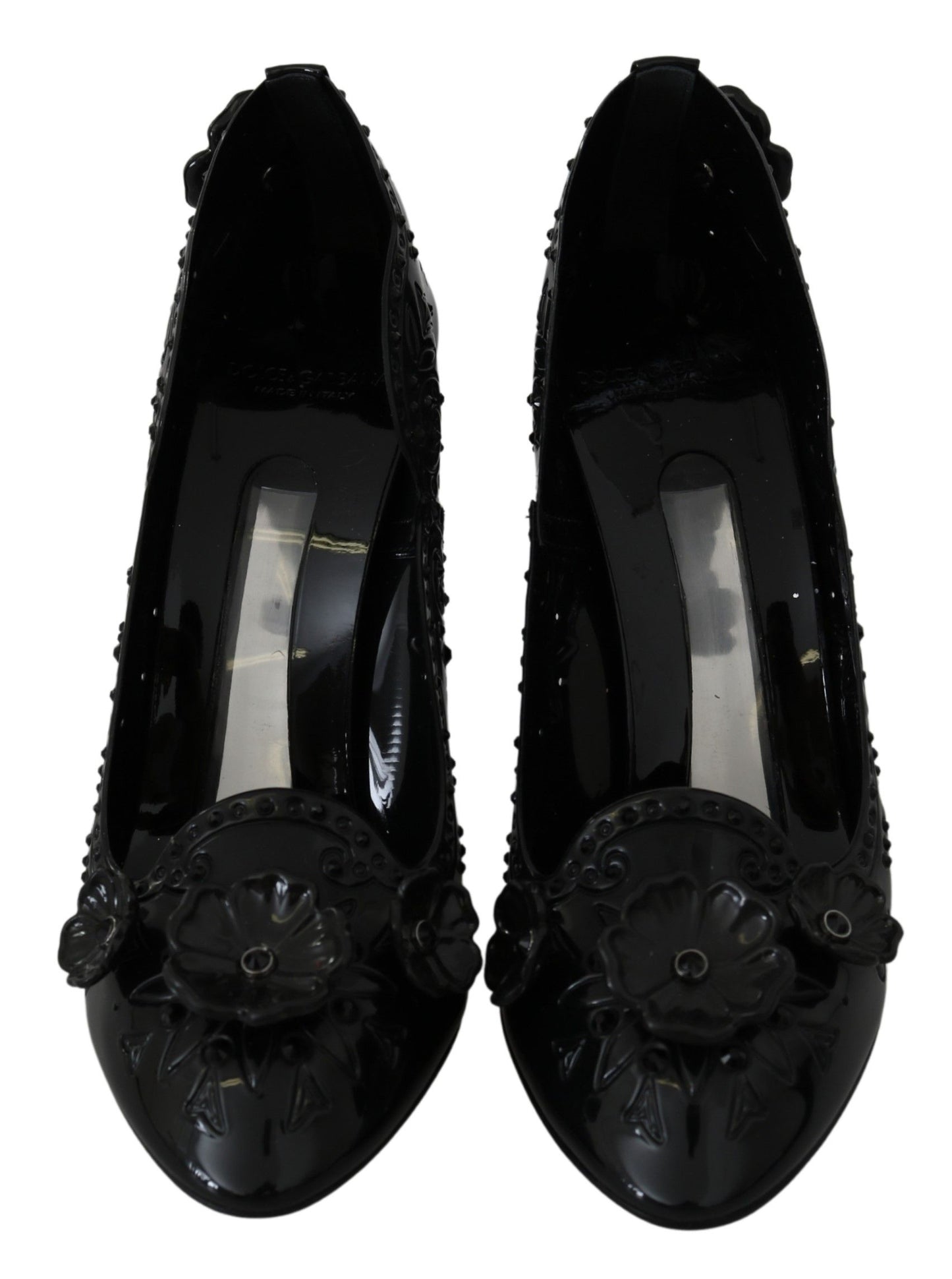 Dolce &amp; Gabbana schwarze CINDERELLA-Absatzschuhe mit Blumenkristall und Kristallen