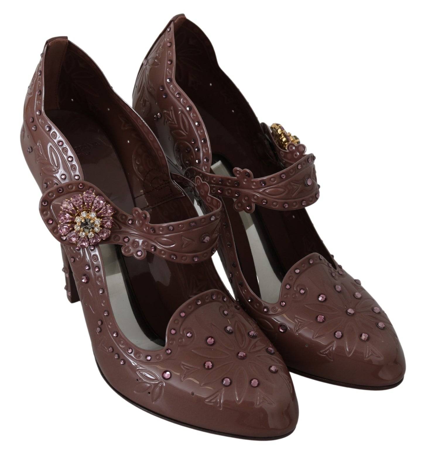 Dolce &amp; Gabbana Chaussures à talons CENDRILLON en cristal floral marron