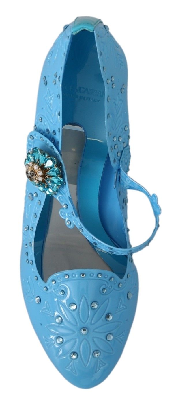 Dolce &amp; Gabbana Blue Floral Crystal CINDERELLA Heels Schuhe