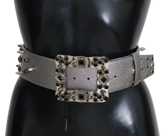 Dolce &amp; Gabbana Ceinture à boucle avec logo en cuir argenté et cristaux